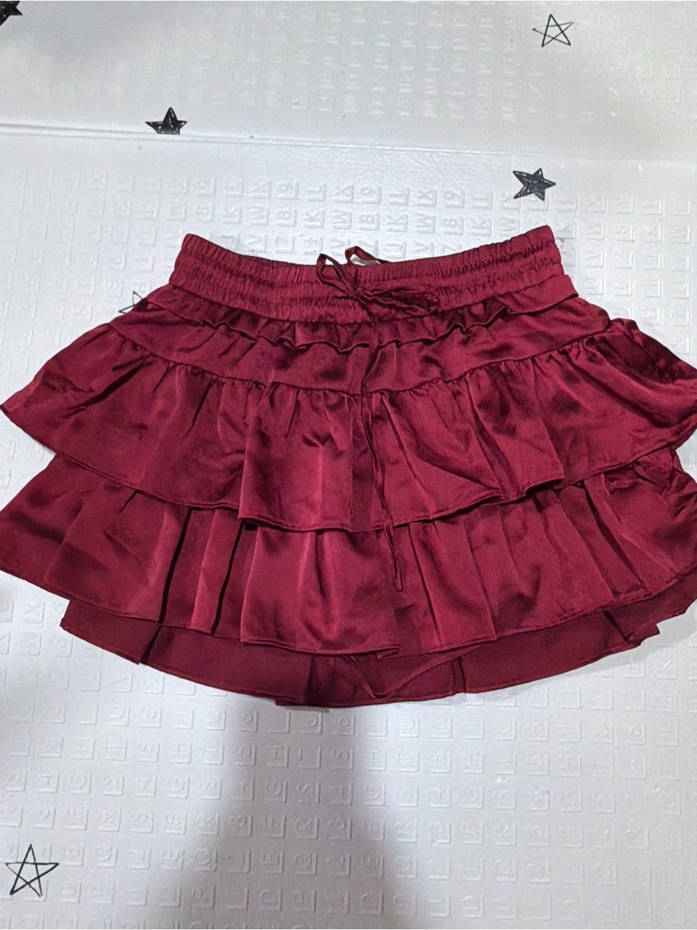 Tiered Burgundy Ruffle Skirt with Elastic Waist